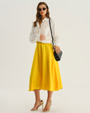 Sarı Saten A Kesim Askılı Midi Elbise