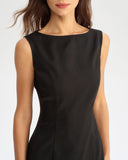 Siyah Tekne Yaka Yırtmaçlı Kolsuz Midi Elbise