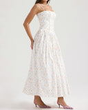 Beyaz Çiçekli Midi Elbise