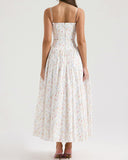 Beyaz Çiçekli Midi Elbise