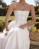 Beyaz Pileli Slip Midi Elbise