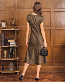 Kahverengi Jakarlı A Kesim Midi Elbise