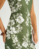 Yeşil Çiçekli Midi Elbise