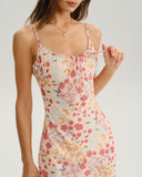 Pembe Çiçekli Dar Kesim Midi Elbise