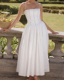 Beyaz Pileli Slip Midi Elbise