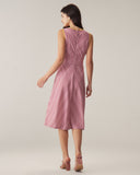 Sueña™ Pembe Çizgili V Yaka Kolsuz Midi Elbise