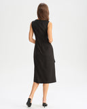 Siyah Tekne Yaka Yırtmaçlı Kolsuz Midi Elbise