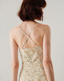 Sueña™ Sarı Çiçekli Dantelli Slip Midi Elbise