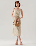 Sueña™ Sarı Çiçekli Dantelli Slip Midi Elbise