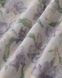 Sueña Mor Çiçekli Kare Yaka Kabarık Kol Midi Elbise