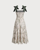 Sueña™ Yeşil Çiçekli Bağcıklı Midi Elbise