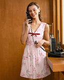 Sueña™ Pembe Çiçekli İlmek Kolsuz Mini Elbise