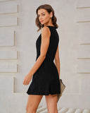 Siyah Tekne Yaka Kadife Kolsuz Mini Elbise