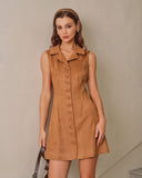 Karamel Süet A Kesim Kolsuz Mini Elbise