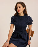 Sueña™ Mavi Büzgülü Kabarık Kollu Mini Elbise