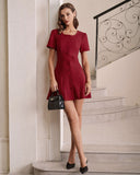 Kırmızı U Yaka A Kesim Mini Elbise