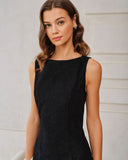 Siyah Tekne Yaka Kadife Kolsuz Mini Elbise