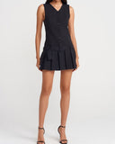 Siyah V Yaka Kolsuz Kemerli Mini Elbise