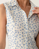 Sueña Mavi Çiçekli Cepli Kolsuz Mini Elbise