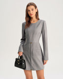 Gri A Kesim Uzun Kollu Mini Elbise