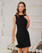 Siyah Tekne Yaka Kadife Kolsuz Mini Elbise