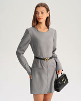 Gri A Kesim Uzun Kollu Mini Elbise