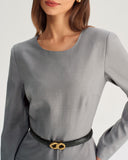 Gri A Kesim Uzun Kollu Mini Elbise