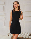 Siyah Tekne Yaka Kadife Kolsuz Mini Elbise