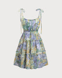 Sueña Mor Çiçekli Kravat Askılı Mini Elbise