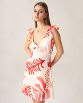 Sueña™ Bettydress-Kırmızı Çiçekli Kravat Askılı Mini Elbise