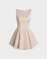 Sueña Kayısı Kayık Yaka Saten Mini Elbise