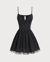 Sueña™ Siyah Puantiyeli Slip Mini Elbise