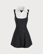 Sueña™ Siyah Kontrast Kolsuz Düğmeli Mini Elbise