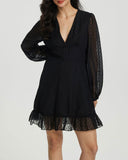 Siyah Puantiyeli Şeffaf Kollu Mini Elbise