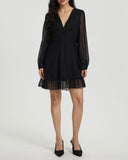 Siyah Puantiyeli Şeffaf Kollu Mini Elbise