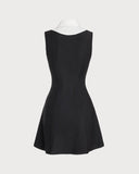 Sueña™ Siyah Kontrast Kolsuz Düğmeli Mini Elbise