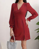 Kırmızı Şair Kollu A Kesim Mini Elbise