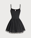 Sueña™ Siyah Puantiyeli Slip Mini Elbise