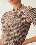 Sueña™ Kahve Ekose Kabarık Kol Mini Elbise