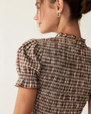 Sueña™ Kahve Ekose Kabarık Kol Mini Elbise