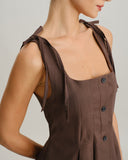 Kahverengi Ekose A Kesim Askılı Mini Elbise