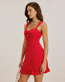 Sueña™ Kırmızı Sevgili Yaka Volanlı Mini Elbise