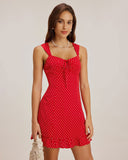 Sueña™ Kırmızı Sevgili Yaka Volanlı Mini Elbise