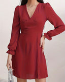 Kırmızı Şair Kollu A Kesim Mini Elbise