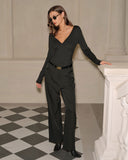 Gri Doğal Bel Cepli Düz Pantolon