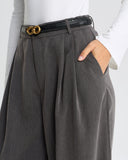 Gri Büzgülü Cepli Geniş Paça Pantolon