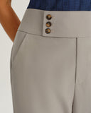 Gri Yüksek Bel Cepli Geniş Paça Pantolon