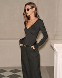 Gri Doğal Bel Cepli Düz Pantolon