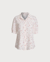 Sueña™ Bej Kalp Desenli Yarım Kol Bluz