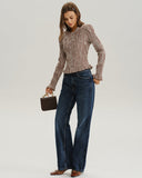 Kahverengi Ekose Büzgülü Şair Kollu Bluz